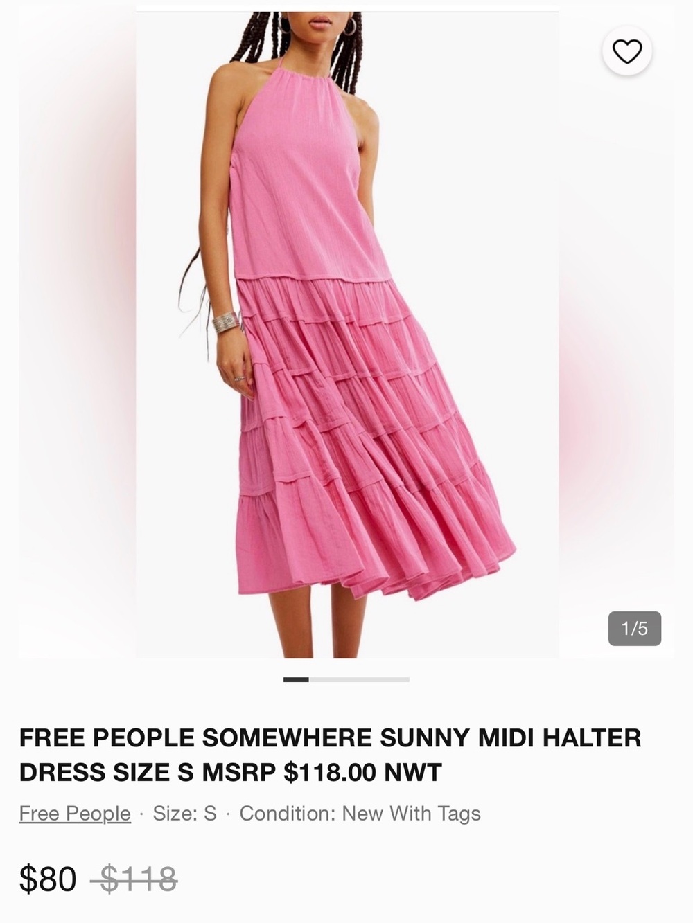 Free People Bright Pink Halter Tiered Midi Dress - Picture 2 of 4